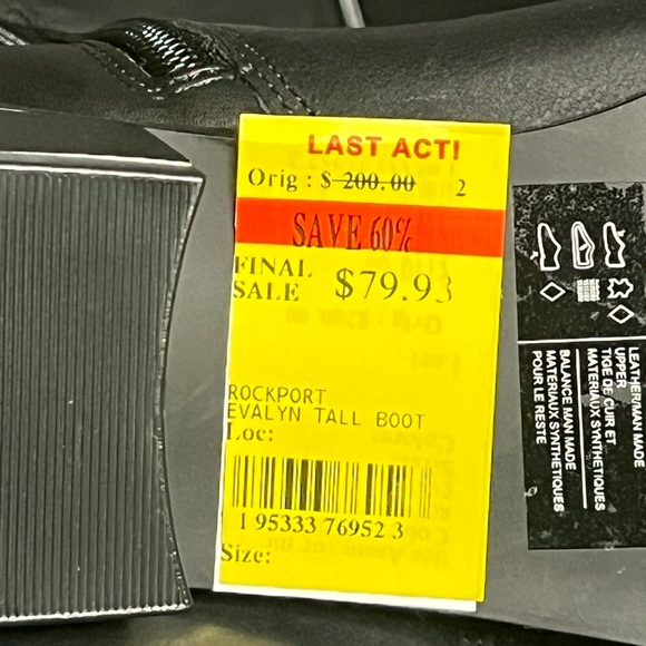 NWOB Rockport Black Leather Evalyn Tall Knee Almond Block Heel Riding Boots 8M - Picture 12 of 16